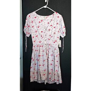 Billabong Juniors' Twirl Twist Dress Light Blue Floral 12 Large